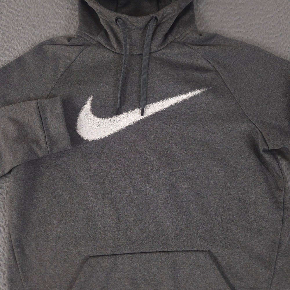 Nike Hoodie Mens M Gray Chalk Swoosh Therma Pullover Fleece Training Sweatshirt